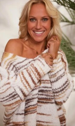 Pull Zack Oversize Blanc Cassé Stripes Chocolat