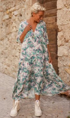 Robe Talya Bleu Vert Flower Bloom