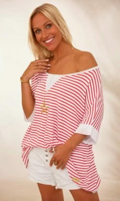 T-Shirt Oscar Oversize Blanc Marinière Rouge