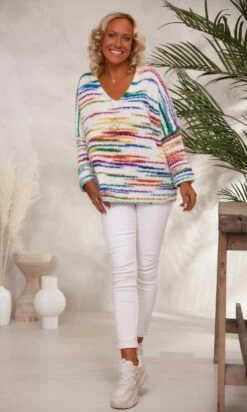 Pull Zack Oversize Blanc Cassé Stripes Multicolor