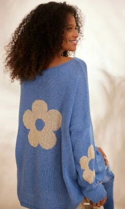 Pull Clovis Bleu Jean Flower Or