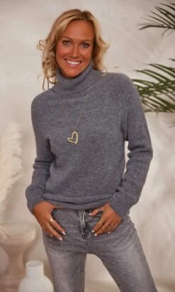 Pull Basic Col Roulé Gris