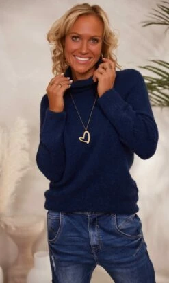 Pull Basic Col Roulé Bleu Marine