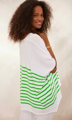 Pull Yann MC Oversize Blanc Marinière Vert Brésil